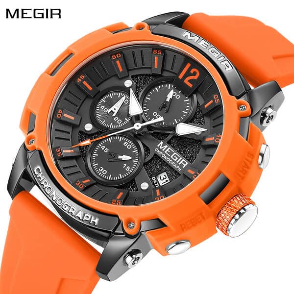 MEGIR Fashion Military Watch for Men Top Luxury Sport Quartz Chronograph Waterproof Male Clock Wristwatch Silicone Reloj Hombre
