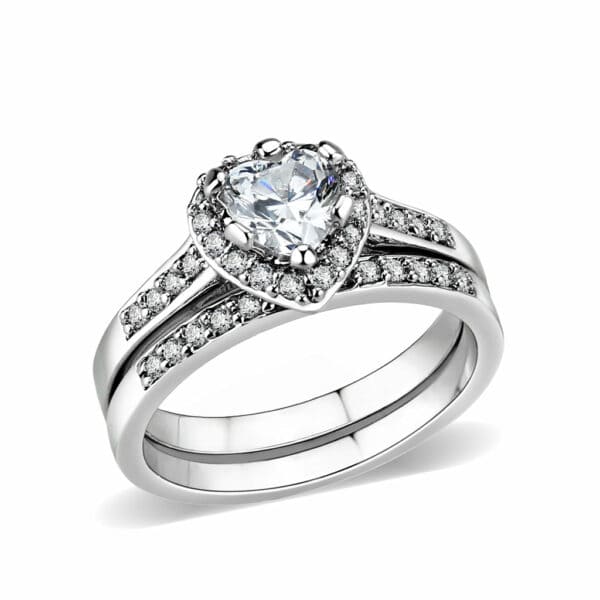LO5W095- Rhodium Plated Brass Ring with CZ In Clear
