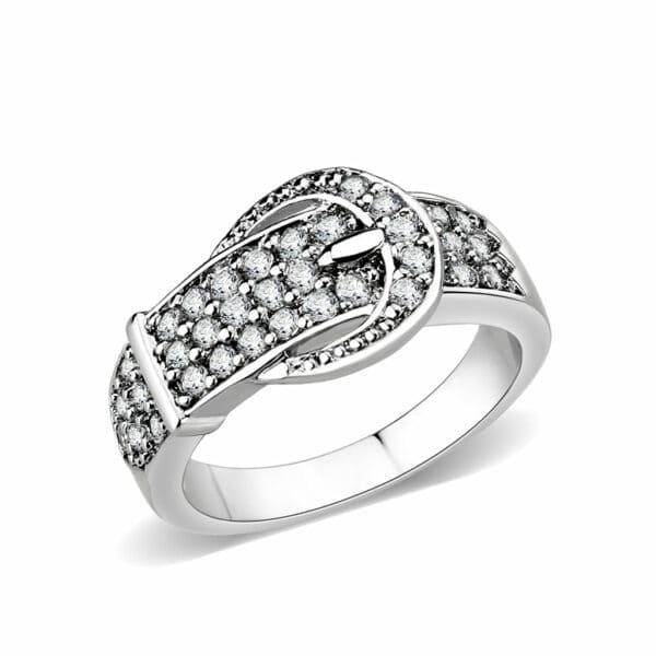 LO5W097-Rhodium Plated Brass Ring with CZ In Clear