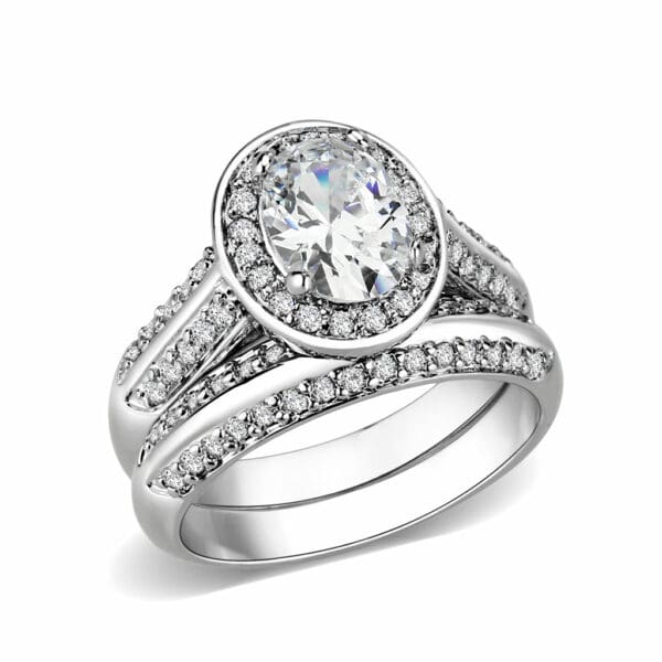 LO5W099- Rhodium Plated Brass Ring with CZ In Clear