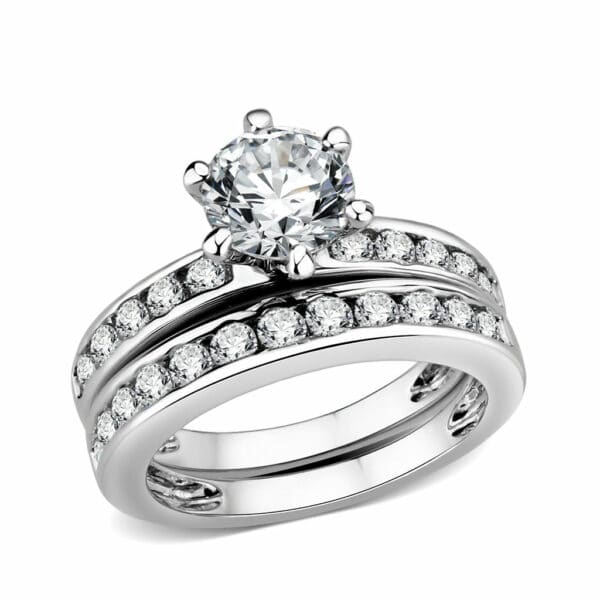 LO5W100- Rhodium Plated Brass Ring with CZ In Clear