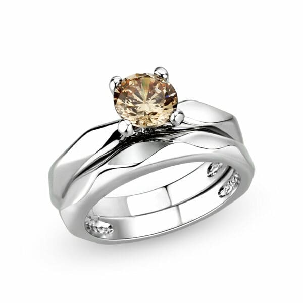 LO5W102- Rhodium Brass Ring with CZ In Champagne Color