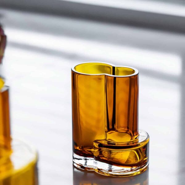 Glass vase of top innovative design with constructivist touch, FUSIO 20 AMber