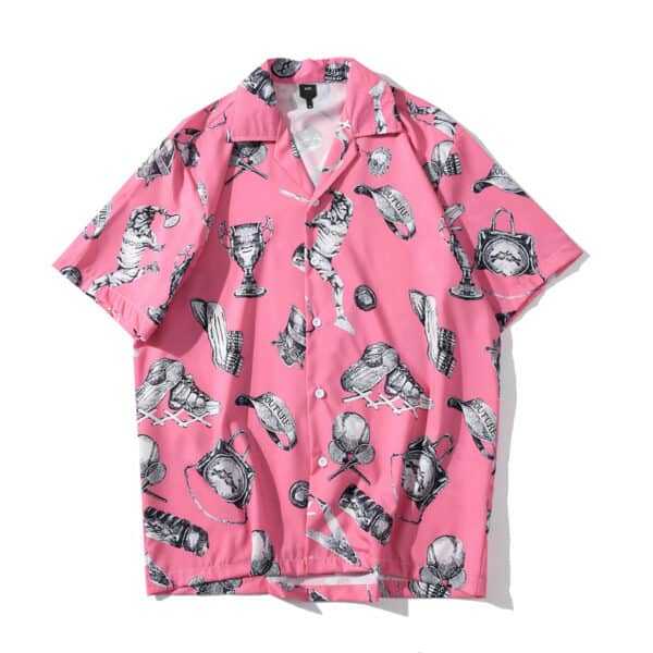 Summer Tennis Print Pink Beach Hawaiian Aloha Shirts Mens Casual Short Sleeve Shirt Male Fashion Shirts Tops