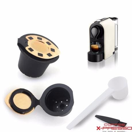 Refillable coffee capsule set of 2 for Nespresso coffee machines (Gold)