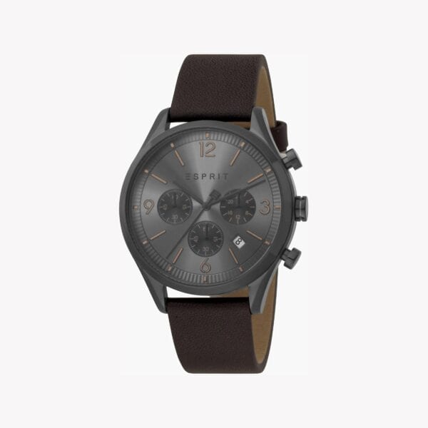 Esprit Men's Brown Leather Watch, Black Dial | Egs003116b