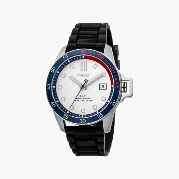 Esprit Men's Silver Dial Watch, Black Rubber Band | Es1g101m0055