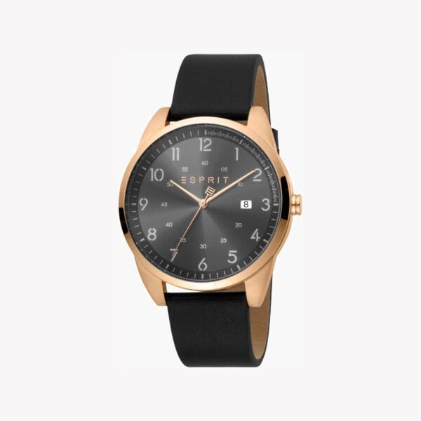 Esprit Men's Black Leather Watch, Black Dial | Es1g052m0025
